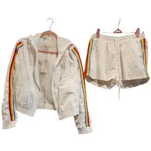 White and Rainbow Shorts & Zip-Up Track Set